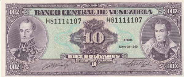 Venezuela VNZ-P-61b, 10 Bolívares, 31-Marzo-1990, UNC