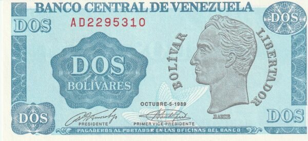 Venezuela VNZ-P-69, 2 Bolívares, 5-Octubre-1989, UNC