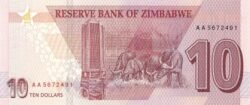Zimbabwe ZBW-P-W103, 10$, 2020, Rev. Ñus, UNC