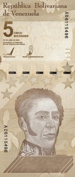 Venezuela VNZ-P-W115, 5 Bolívares, 29-Abril-2021, UNC