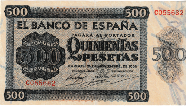 España ESP-P-104, 500Ptas., Burgos, 21-Nov.-1936, Nº.- C055682, Look Scand,, VF+