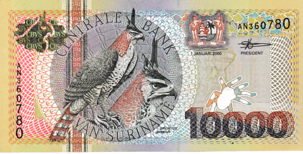 Suriname SRM-P-153(1), 10.000 Gulden, 1-Enero-2000, Nº.-AN360780, aUNC