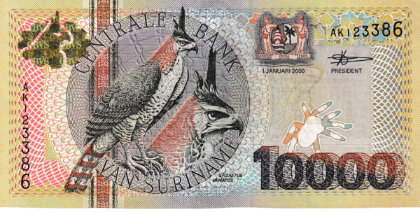 Suriname SRM-P-153(1), 10.000 Gulden, 1-Enero-2000, Nº.- AK-123386, XF++