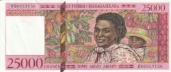 Madagascar MDG-P-82, 25000 Fcos, Nº B66953156, Look Scand, ND-1998, XF