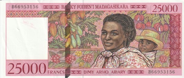 Madagascar MDG-P-82, 25000 Fcos, Nº B66953156, Look Scand, ND-1998, XF