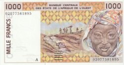 W.A.St. Côte de Ivore "A"-P-111Ak, 1.000 Fcos. CFA, 2002, UNC