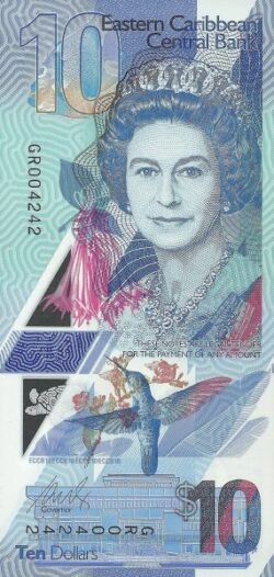 Estados Caribe ECS-P-W57, 10$, ND-2019, Polímero, Colibrí, UNC