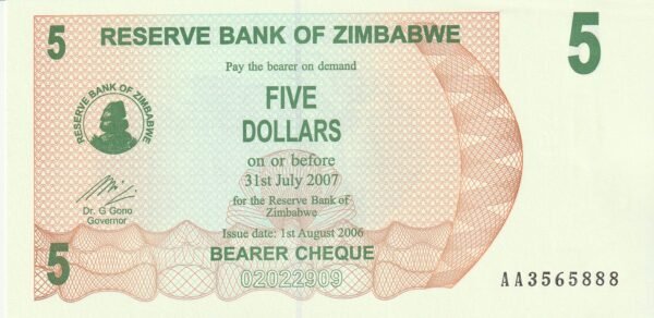Zimbabwe ZBW-P-38, 5$, 2006, UNC