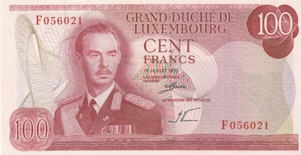 Luxemburgo LUX-P-56, 100 Fcos., 15-Julio-1970, UNC