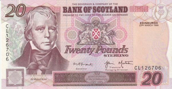 Escocia SCL-P-121c, Bank of Scotland, 20 Pounds, 22-Marzo-1999, Sir Walter Scott, aUNC