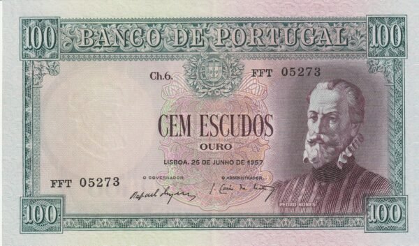 Portugal PTG-P-159(2), 100 Escudos, 25-Junio-1957,Nº.-FFT-05273, Look Scands, XF
