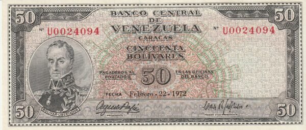 Venezuela VNZ-P-47g, 50 Bolívares, 22-Febrero-1972, aUNC