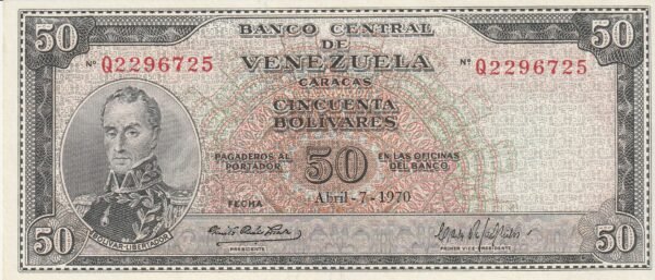 Venezuela VNZ-P-47f, 50 Bolívares, 7-Abril-1970, aUNC