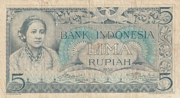 Indonesia IDN-P-42, 5 Rupiahm 1952, Nº.- 5HAS54239, Look Scand, VF+