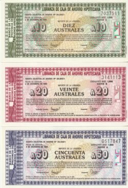 Argentina ARG-P-Libranzas Set de 10, 20 y 50 Australes, 1985, UNC