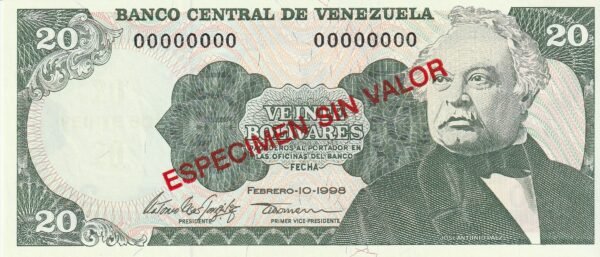 Venezuela VNZ-P-63f Spec, 20 Bolivares, 1998, UNC
