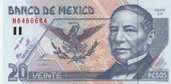 México MEX-P-106d(CG), 20 Pesos, 23-Abril-1999, Benito Juárez, UNC