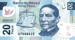 México MEX-P-122e, 20 Pesos, 19-Junio-2006, Serie E, Benito Juárez, Polímero, UNC