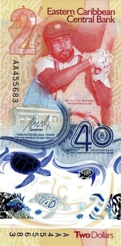Estados Caribe ECS-P-W61, 2$, 40th Anniversary of Eastern Caribbean Central Bank (1983-2023), polímero, UNC