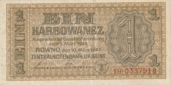 Ucrania UKN-P-49, 1 Karbowanez, Nº.-19-0337918, 1942, Look Scand, VF++