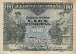 España ESP-P-59, 100 Ptas., 30-Junio-1906, Nº B4492981, Look Scand, VF