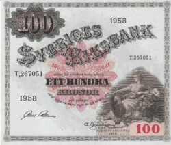 Suecia SWD-P-45d(1), 100 Kronor, 1958, T267051, Look Scand, XF++