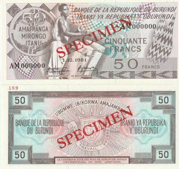 Burundi BRD-P-28 Specimen, 50 Fcos., 1981, UNC