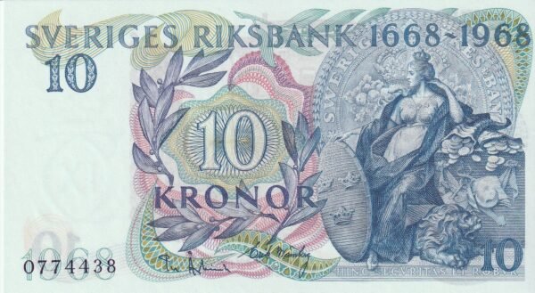Suecia SWD-P-56a, 10 Kronor, 1968, UNC