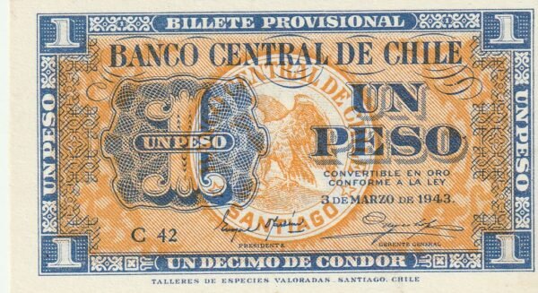 Chile CHL-P-90, 1 Décimo de Condor, 3-Marzo-1943, Look Scand, aUNC