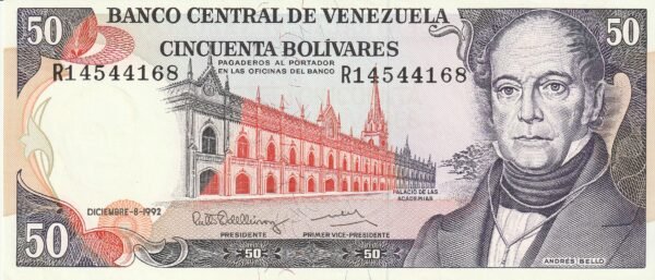 Venezuela VNZ-P-65d, 50 Bolívares, 8-Dic-1992, Andrés Bello, UNC