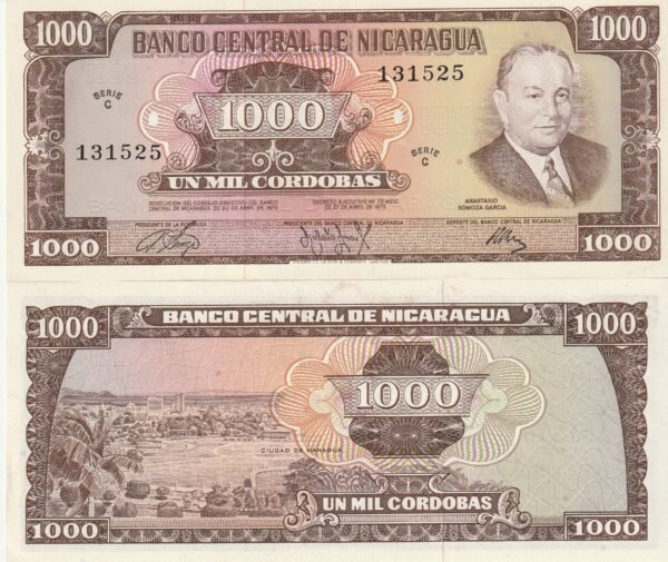 Nicaragua NIC-P-128a, 1.000 Córdobas, Decreto27-4-1972, Serie C, Anastasio Somoza, Serie C, UNC
