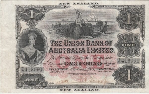 Nueva Zelanda NZL-P-S362b, 1 Pound, 1-Marzo-1905, Nº 3N/413091, Look Scand, VF++