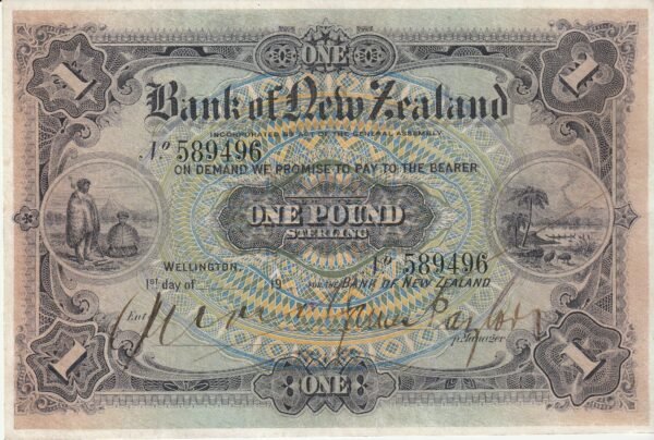 Nueva Zelanda NZL-P-S225, 1 Pound, 1-Sept.-1917, Nº 589496, Look Scand, VF++