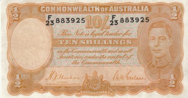 Australia ATL-P-25a, 10 Shillings, Nº F/23-883925, Look Scand, aUNC