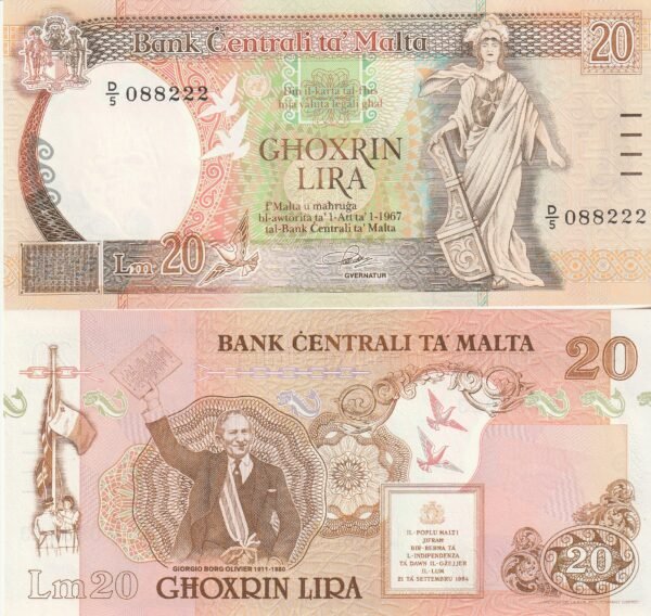 Malta MLT-P-48, 20 Liri, L. 1967 (1994), Look Scand, aUNC