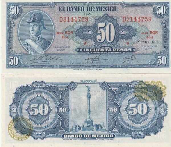 México MEX-P-49u, 50 Pesos, 29-Diciembre-1972, Serie BQR, UNC