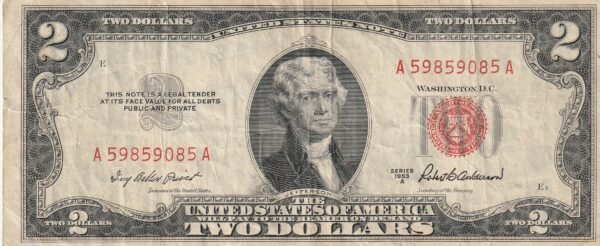 Estados Unidos USA-P-380a, 2$, 1953A, Nº A59859085A, Look Scand, VF+