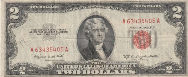 Estados Unidos USA-P-380b, 2$, 1953A, Nº A63435405A, Look Scand, VF+