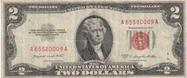Estados Unidos USA-P-380b, 2$, 1953A, Nº A65580009A, Look Scand, VF+
