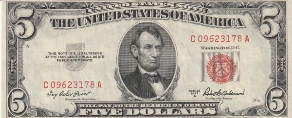Estados Unidos USA-P-380a, 5 $, 1953A, Nº C09623178A, Look Scand, XF+