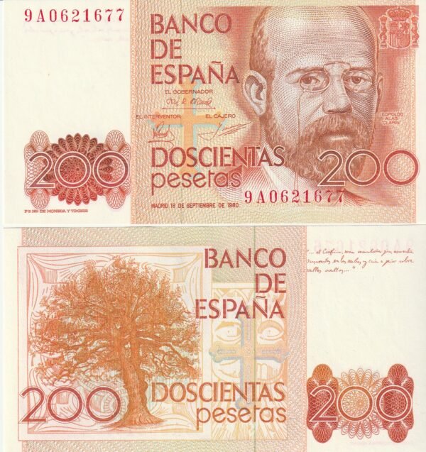 España ESP-P-156, 200 Ptas., 1980, Serie 9A, Leopoldo Alas Clarín, UNC