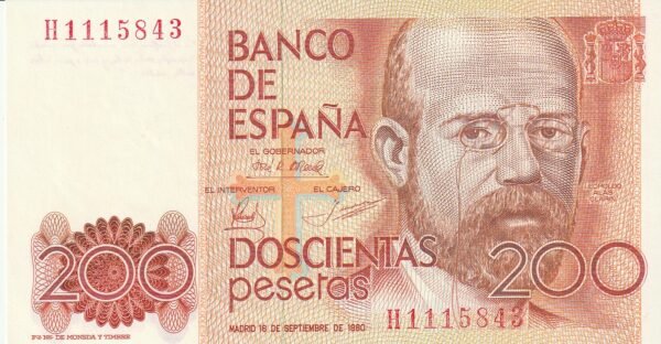 España ESP-P-156, 200 Ptas., 1980, Con Serie , Leopoldo Alas Clarín, UNC