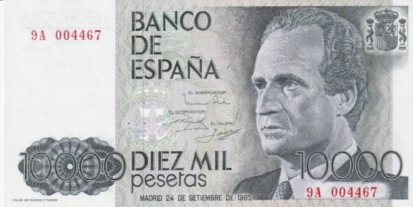 España ESP-P-161, 10.000 Ptas., 1985, Rey Juan Carlos/Principe Felipe, Serie 9A-004467, UNC