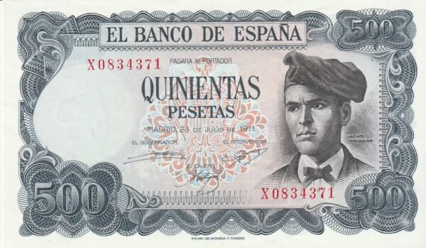 España ESP-P-157, 500 Ptas., 1971, Serie X, Jacinto Verdaguer, Look Scand, UNC