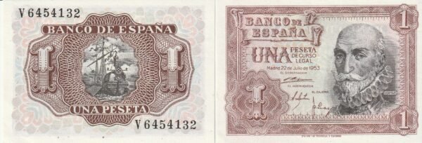 España ESP-P-144, 1 Pta., 1953, Serie "V", Marqués de Santa Cruz, Look Scand, UNC