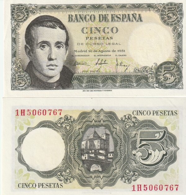 España ESP-P-140, 5 Ptas., 1951, c/Serie, Padre Balmes, UNC