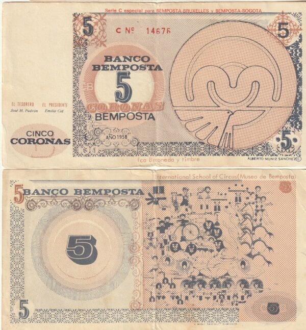 Colombia COL-Banco Bemposta, 1958, 5 Coronas, Look Scand, VF