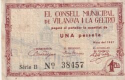 España ESP-Vilanova I Geltrú, 1 Ptas, 1937, Nº 38457, Look Scand,