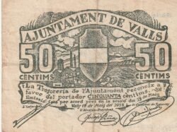 España ESP-Valls, 1937, 50 Ctmos., Look Scand, Serie A, Nº 019715, VF
