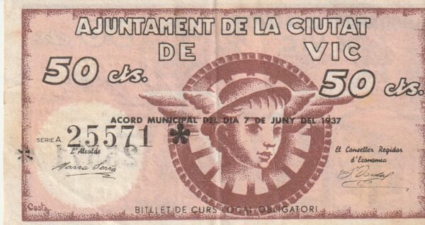 España ESP-Vic, 50 Ctmos., 1937, Nº 25571, Look Scand, XF